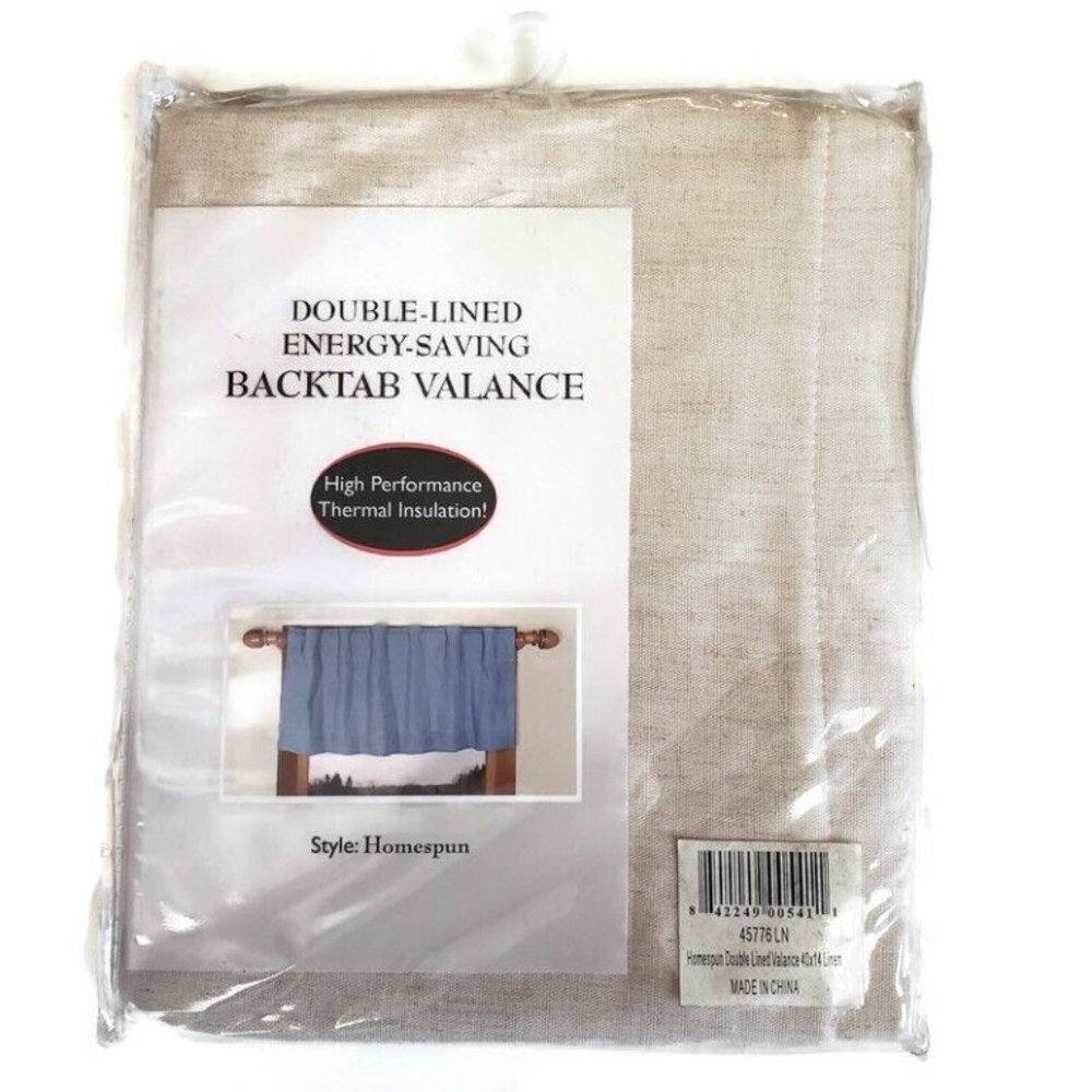 Homespun Double Lined Energy Saving Backtab Rod Pocket Valance 40"W x 14"L Beige